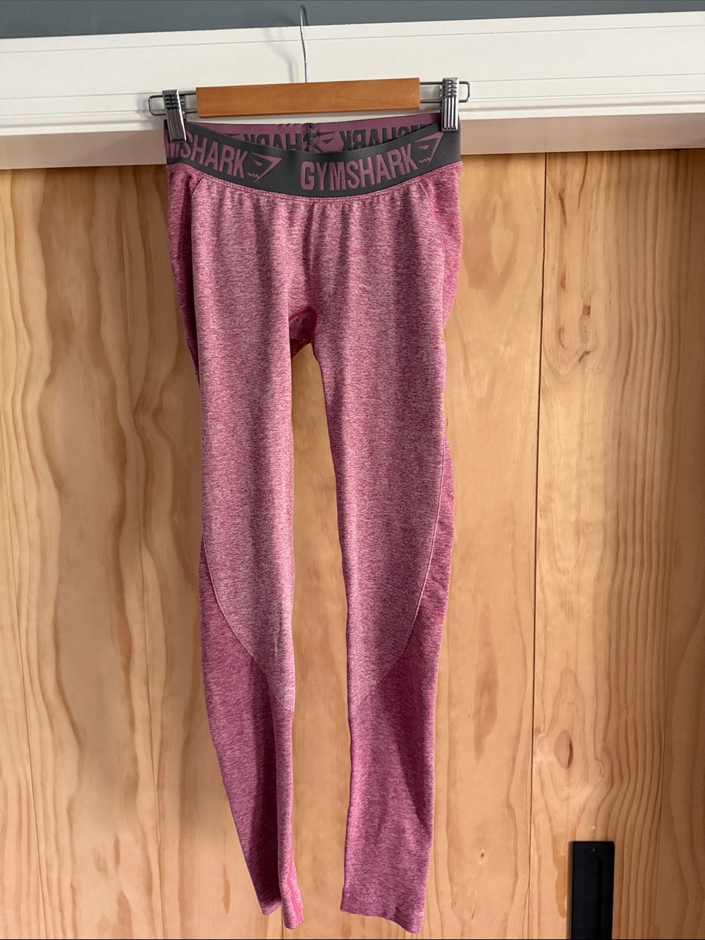 Gymshark Heather Pink Seamless Leggings with Gray Branded Waistband
